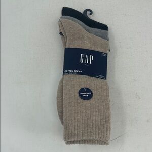 GAP Men's Black, Gray, and Tan Cushioned Cotton Crew Socks NEW Size 6-12